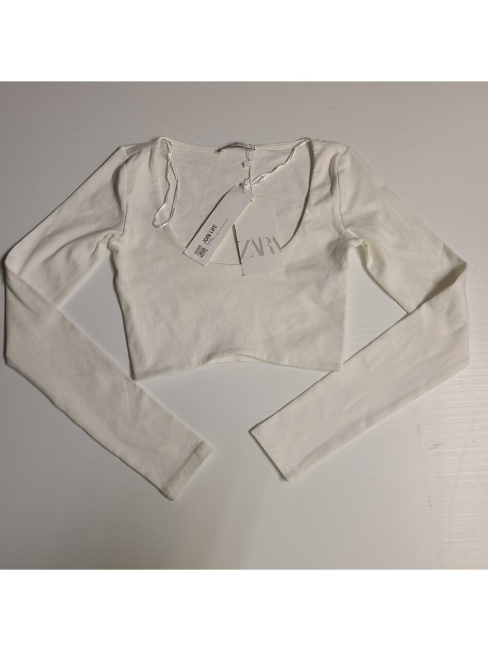 Zara White Long Sleeve Cropped Ribbed Top Small NWT 4174 308
